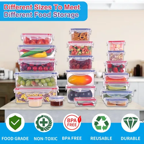 Miniatura 2 de 40 recipientes reutilizables de almacenamiento de alimentos con tapas herméticas, 100% de plástico a prueba de fugas, organizador de cocina de grado