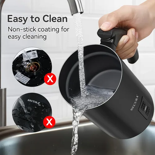 Miniatura 5 de Secura Espumador de Leche Eléctrico, Vaporizador Automático de Leche Espuma Caliente o Fría para Café, Cappuccino, Latte, Calentador de Leche