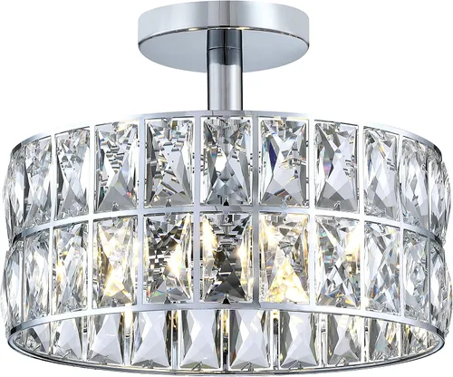 Lámpara de techo de tambor de cristal cromada de 12 pulgadas, montaje semiempotrado, accesorio de granja para sala de estar, comedor, dormitorio,