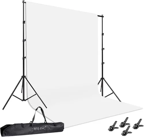 HYJ-INC Sistema de soporte de fondo para fotos con kit de soporte de fondo de 8.5 x 10 pies, telón de fondo de muselina de algodón 100% blanco,