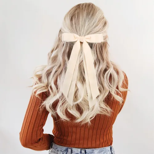 Miniatura 2 de 2 piezas de lazos para el cabello para mujeres, clip de pelo beige y negro, cinta de pelo, accesorios de pelo con moño, barrettes de pelo largo