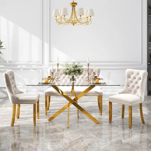 Miniatura 40 de Juego de comedor de 3 piezas con superficie de vidrio transparente, juego de comedor cuadrado minimalista moderno de 36'', juego de mesa de cocina