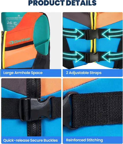 Miniatura 7 de Owntop Chaleco de natación para niños jóvenes Ligero y de secado rápido Hebillas ajustables y cremallera Kayak, entrenamiento de natación