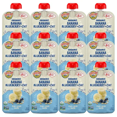 Miniatura 14 de Earth's Best Bolsas orgánicas de alimentos para bebés, puré de frutas y granos para bebés de 6 meses en adelante, puré de manzana orgánica