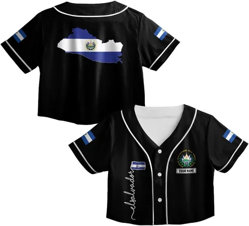 Miniatura 11 de Custom El Salvador Crop Top Baseball Jersey Camisa Salvadoreña Salvadoreña Camisa para Mujer Camisas De El Salvador para Mujer Blc9