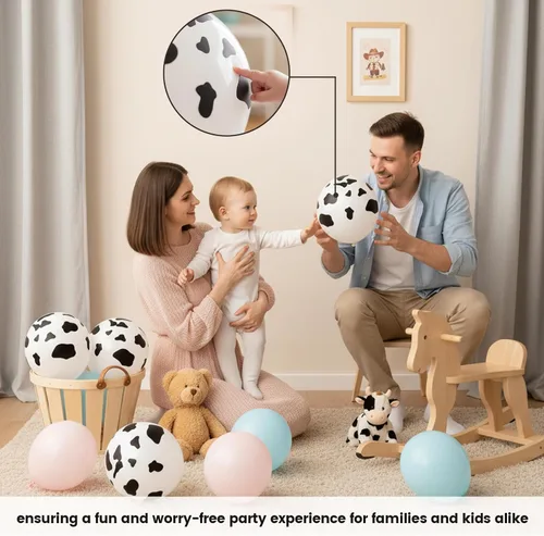 Miniatura 5 de Lovestown 100 globos con estampado de vaca, globos de látex de animales de granja de 12 pulgadas para fiesta de cumpleaños de granja, baby shower