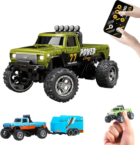 Miniatura 8 de Mini Monster Truck, Auto a control remoto a escala 1:64 con luces, Camión RC todoterreno de 2.4GHz, Auto RC recargable por USB con velocidad gris