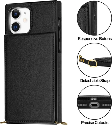 Miniatura 4 de Vofolen Funda para iPhone 11 con tarjetero con bloqueo RFID, correa ajustable, cierre magnético, resistente, a prueba de golpes, funda protectora
