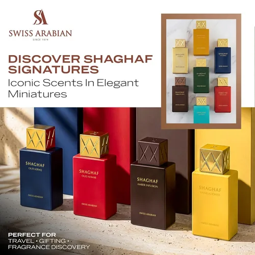 Miniatura 3 de Swiss Arabian Shaghaf Amber Infusion Eau de Parfum Unisex – 0.8 fl oz Viaje Miniatura Perfume árabe de cuero ámbar dorado de Dubai Fragancia
