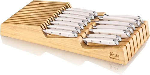 Miniatura 10 de Cangshan ALPS Series 502810 juego de 15 cuchillos forjados de acero alemán con bandeja de bambú, para cajón, (negro)