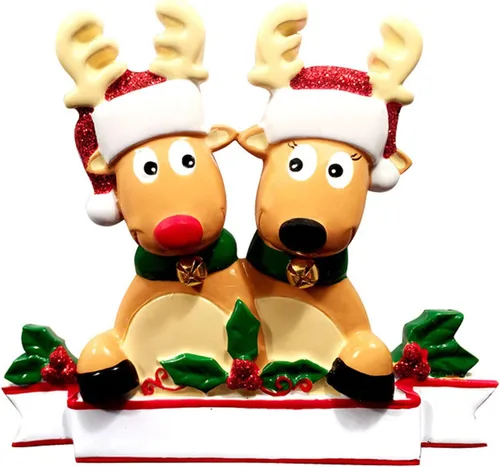 Miniatura 4 de Adorno personalizado en 3D de nuestra primera Navidad 2025 Adornos personalizados de renos para parejas, adorno de pareja de alces 2025, familia