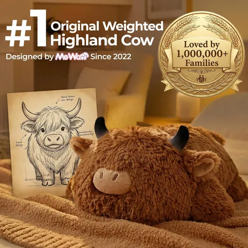 Miniatura 3 de Mewaii Mom's Choice Award Animales de peluche con peso de 4 libras de vaca de las tierras altas, felpa pesada de 23 pulgadas y congestionada