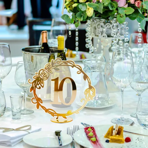 Miniatura 9 de Elegantes números de mesa de espejo - Números de mesa de recepción de boda de acrílico con soportes de encaje por Rely2016