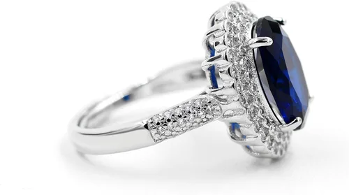 Miniatura 7 de Uloveido Anillos de cristal ajustables chapados en platino, anillo de circonita cúbica ovalada grande, anillos de vástago dividido solitario