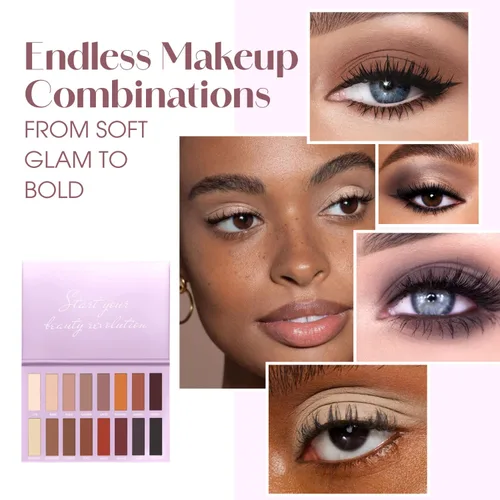 Miniatura 3 de Lamora Paleta de sombra de ojos - Paleta de maquillaje de ojos con 16 tonos mate altamente pigmentados - Vegano y mezclable