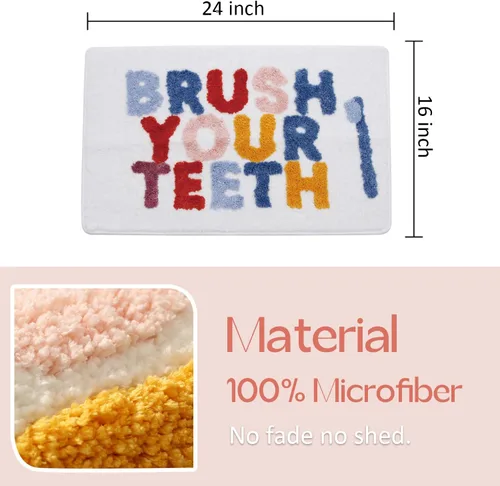 Miniatura 2 de Bonita alfombra de baño antideslizante, suave, esponjosa y absorbente de microfibra colorida, alfombra de piso para cepillar tus dientes, divertida