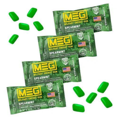 Miniatura 7 de MEG - Goma de mascar de energía militar 100 mg de cafeína por pieza + aumenta la energía + aumenta el rendimiento físico + paquete de 8