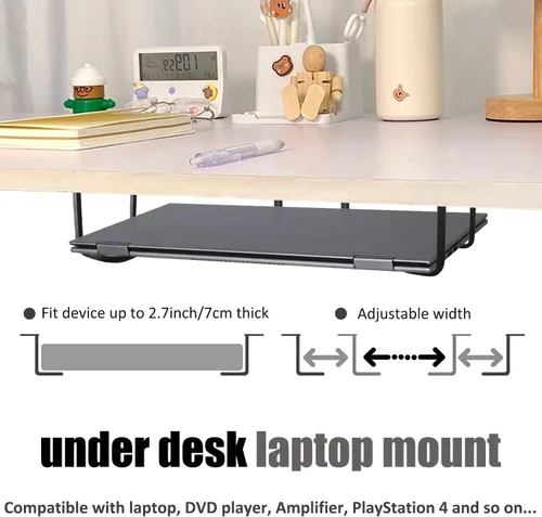 Miniatura 2 de Soporte para laptop debajo del escritorio, soporte para laptop debajo del escritorio, espacio efectivo de 2.7 pulgadas de alto, soporte de aluminio