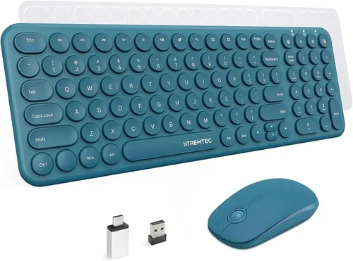 Miniatura 11 de Combo de teclado y mouse inalámbricos, 2.4 GHz, silencioso, delgado, lindo, redondo, tamaño compacto, color verde, Kawaii, juego de teclado y mouse