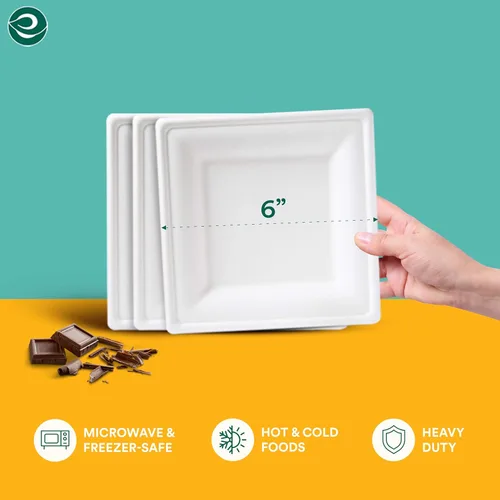 Miniatura 3 de ECO SOUL Platos de papel compostables de 6 pulgadas, paquete de 200 – Pequeños platos de postre desechables, resistentes, bagazo blanco, resistentes