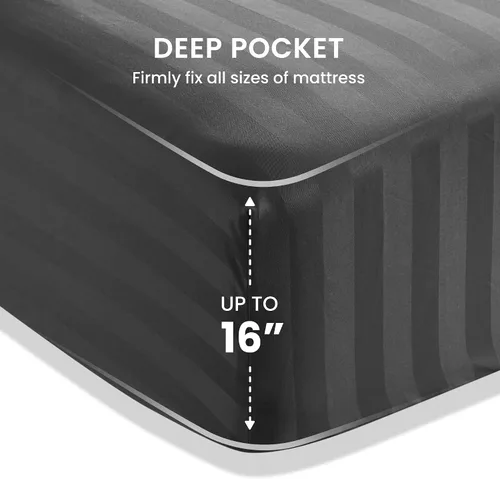 Miniatura 2 de SLEEP ZONE Juego de Sábanas Refrescantes a Rayas Queen - Juego de Sábana Ajustable, Sábana Plana y Fundas de Almohada de 4 Piezas - Sábana de Cama a