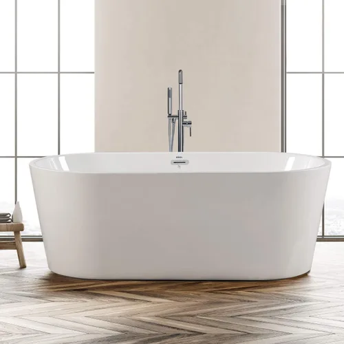 Miniatura 36 de FerdY Shangri-La - Bañera de acrílico independiente de 67 pulgadas, bañera de remojo de acrílico de forma ovalada clásica con desagüe de níquel