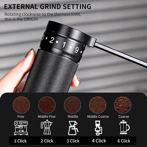 Miniatura 2 de Bincoo Molinillo de café manual con mango plegable manual – Molinillo de café expreso, compacto y portátil para el hogar, viajes, camping (negro)