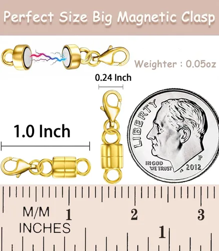 Miniatura 2 de Dailyacc Collar magnético de langosta Cierres y cierres de seguridad de oro de 14 quilates y plata convertidores de joyería para pulseras y extensor