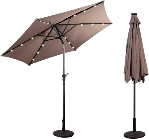 Miniatura 8 de HAPPYGRILL Paraguas de patio con luces solares, sombrilla de mesa al aire libre con manivela inclinable para mercado, jardín, patio, piscina Beige