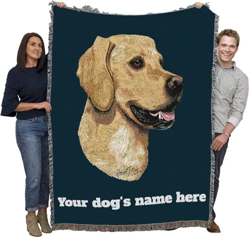 Pure Country Weavers Golden Retriever - Manta tejida personalizada azul BG por Robert May - Manta de tapiz de algodón, fabricada en los Estados