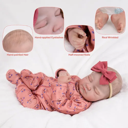Miniatura 4 de Aori Muñecas Reborn de bebé realistas de 50.8 cm Niña durmiendo recién nacida con cuerpo pesado para abrazar Muñeca de vinilo posable incluye Rojo