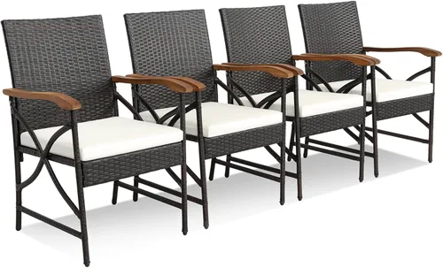 Miniatura 10 de Tangkula Juego de 2 sillas de comedor de mimbre para patio, sillas de ratán de polietileno para exteriores con cojín suave, marco de metal