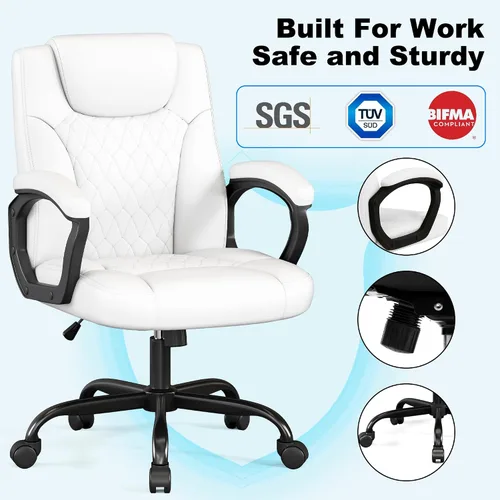 Miniatura 7 de Misolant Silla de Oficina, Silla de Escritorio Ejecutiva, Sillas Ergonómicas Cómodas de Cuero PU con Reposabrazos Fijo, Altura Ajustable, Función