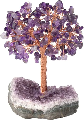 Miniatura 9 de Nupuyai Árboles de dinero de cristal natural con base de racimo de amatista, figura decorativa de piedra de cristal para decoración de escritorio