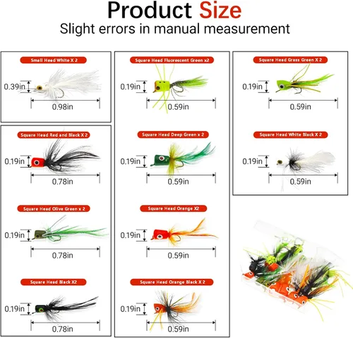 Miniatura 2 de Poppers de Pesca con Mosca Moscas Secas de Pesca con Mosca Señuelos de Pesca en Superficie Moscas Popper para Lubina Señuelos de Insectos Cebo