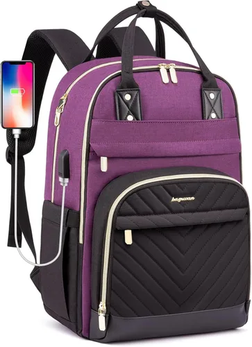 Miniatura 34 de Mochila para laptop para mujer, mochila de viaje de trabajo de 15.6 pulgadas con cargador USB, mochila universitaria impermeable, mochila