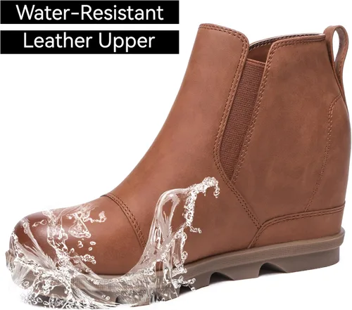 Miniatura 4 de Athlefit Botines de cuña para mujer, cómodos y sin cordones, de cuero, con plataforma