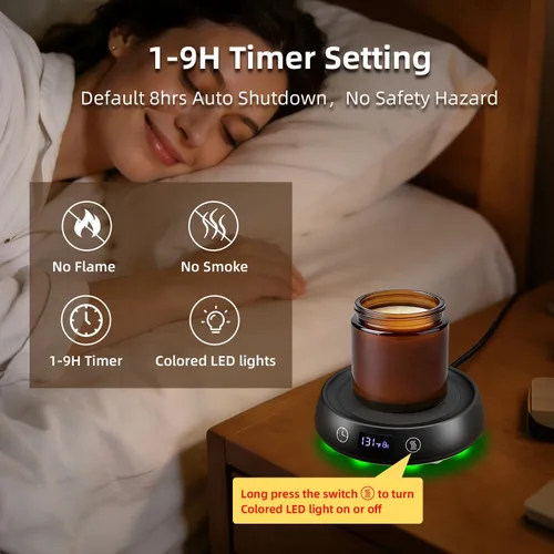 Miniatura 5 de Calentador de taza de café con bonito juego de tazas de gato, calentador eléctrico de 8 horas de apagado automático para escritorio, oficina, hogar
