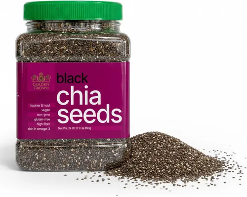 Golden Crown Black Chia Seeds- Superalimento sin gluten | Ricas en omega-3 y fibra | Semillas de chía aptas para dieta cetogénica, perfectas para