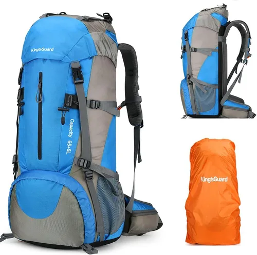 Miniatura 12 de King'sGuard Mochila de senderismo de 70L con cubierta de lluvia, mochila de viaje impermeable ligera para acampar, mochila grande Azul (deepblue)