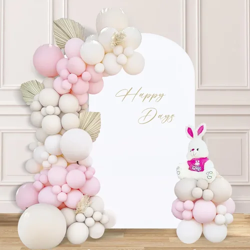 Miniatura 19 de SoarDream Cubierta de telón de fondo de arco de elastano beige ajustada 5 pies, cubierta de arco de boda globo con parte superior redonda, tela