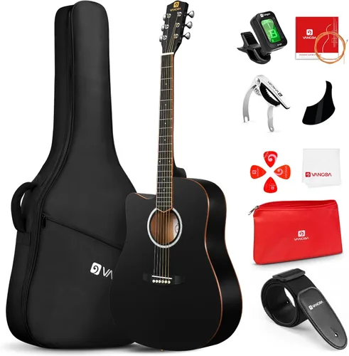 Vangoa Guitarra para Zurdos, Kit de Guitarra Acústica para Zurdos de Tamaño Completo con Cutaway para Adultos Principiantes de 41 Pulgadas, Juego de