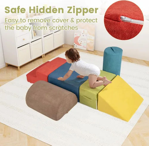 Miniatura 5 de INFANS Juguetes de escalada para niños pequeños, juego de 6 piezas de bloques de espuma suave para trepar y gatear con estructura de actividad