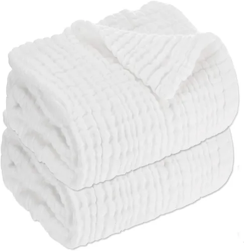 Aablexema Juego de 2 mantas de muselina para bebé, 6 capas de 43 x 43 pulgadas, toallas de baño para recién nacidos, para niños y niñas (blanco)