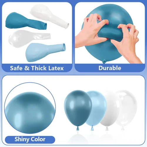 Miniatura 5 de YAOWKY Kit de arco de guirnalda de globos azul y blanco, 111 globos de látex transparente de 18, 12, 5 pulgadas, azul claro, blanco y transparente