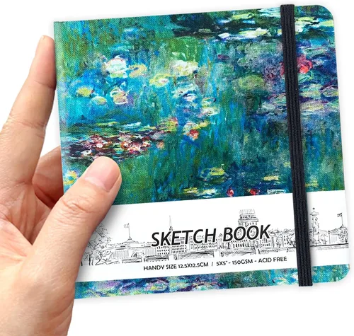 Miniatura 20 de Cuaderno de bocetos de bolsillo cuadrado de tapa dura de cuero PU de 5" x 5", 58 hojas de papel beige Dowling de 150 GSM, libro de bocetos de arte