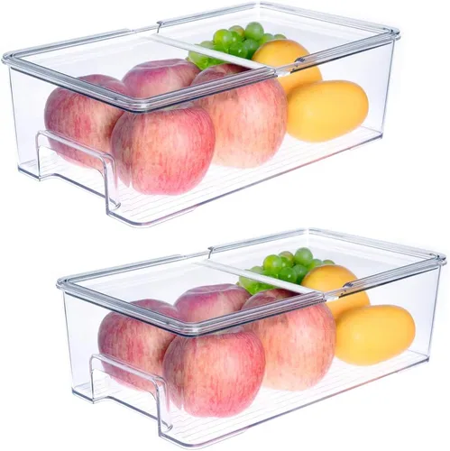 Miniatura 4 de SANNO Organizador de refrigerador de verduras, contenedores de alimentos con tapas, contenedores para refrigerador, alimentos, frutas, verduras