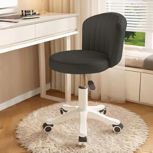 Miniatura 2 de Silla de escritorio redonda pequeña rodante sin brazos, silla de computadora cómoda con respaldo bajo de cuero PU, silla de trabajo ajustable