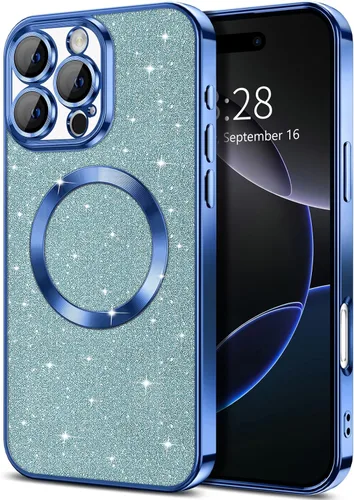 Miniatura 9 de Hython Funda para iPhone 13 Pro Max con purpurina, fundas magnéticas transparentes para teléfono con protector de lente de cámara