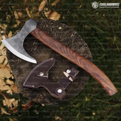 Miniatura 6 de Hacha vikinga barbuda con vaina, 16 pulgadas, cabeza de damasco resistente con mango de madera rosa duradera para hombres (EL20)